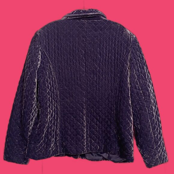 Purple Shimmery Velvet Quilted Jacket Barn Coat Women's 12 Preppy Old Money - Picture 2 of 4